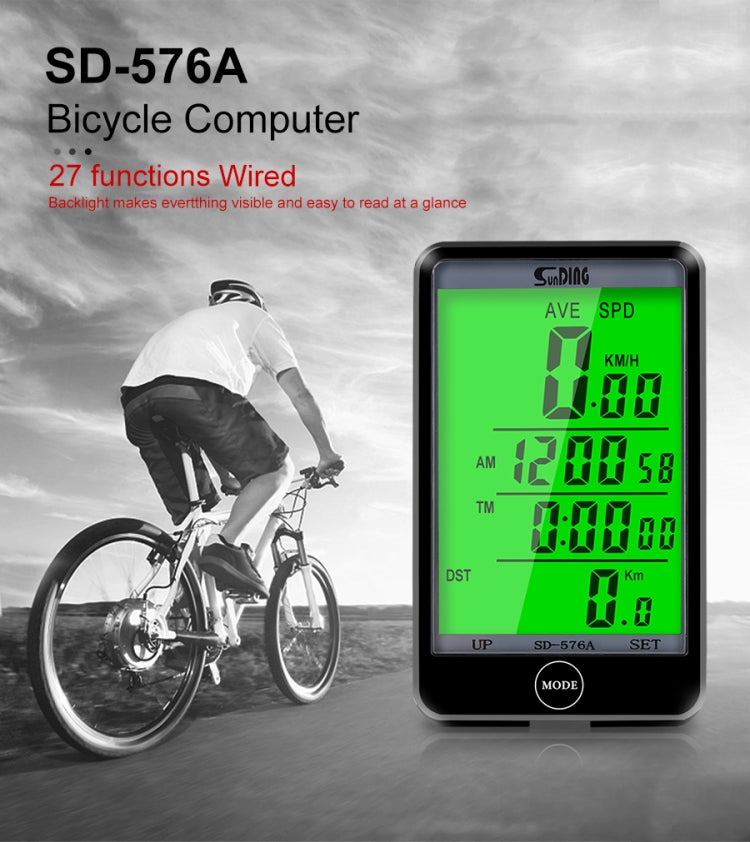 SUNDING SD-576A Waterproof Bike Cycling Odometer Stopwatch LED Digital Rate Speedometer Watch, SD-576A