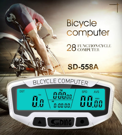SUNDING SD-558A Bicycle Computer Wired Stopwatch Bicycle Speedometer Digital Odometer Rainproof LCD Backlight Stopwatch, SD-558A