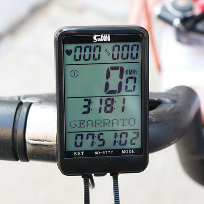 SUNDING SD-577C  Cycling Computer LCD Backlight Waterproof Wireless Stopwatch MTB Bike Odometer Stopwatch Bicycle Speedometer, SD-577C