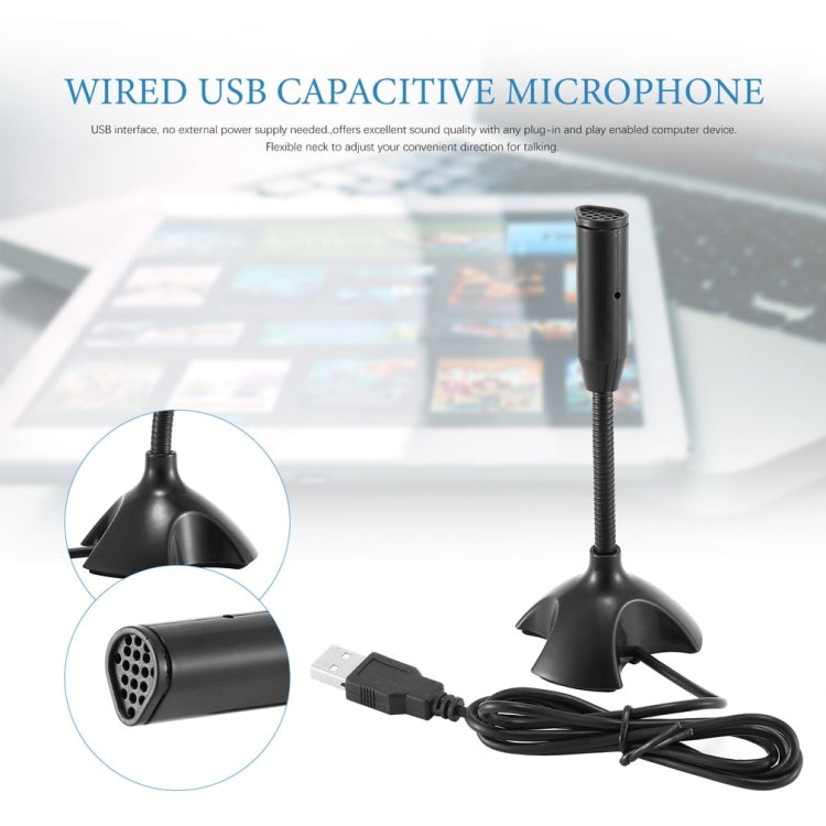 Dedicate USB Capacitive Mini Microphone Stand for PC Laptop Notebook Online Chat Recording Black Wired Device