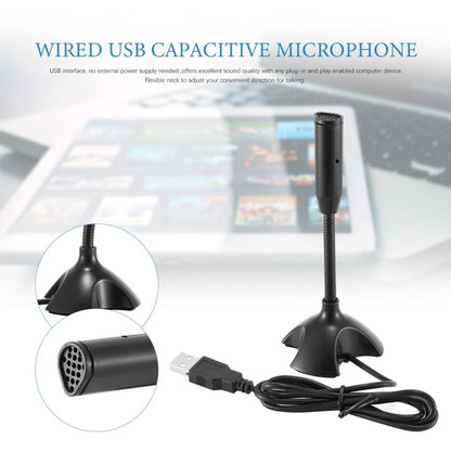 Dedicate USB Capacitive Mini Microphone Stand for PC Laptop Notebook Online Chat Recording Black Wired Device