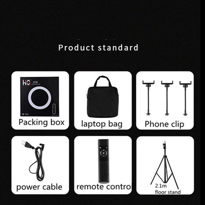 HQ-18N 18 inch 45cm LED Ring Vlogging Photography Video Lights Kits with Remote Control & Phone Clamp & 2.1m Tripod Mount, EU Plug, 18 inch