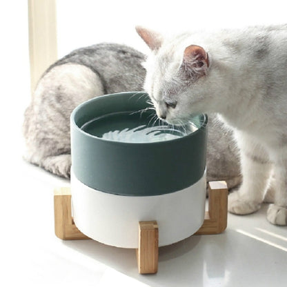 Cat Bowl Dog Pot Pet Ceramic Bowl, 13cm/400ml Single Bowl, 13cm/400ml Single Bowl With Wooden Stand, 13cm/400ml Double Bowl With Wooden Stand, 15.5cm/850ml Single Bowl, 15.5cm/850ml Single Bowl With Wooden Stand