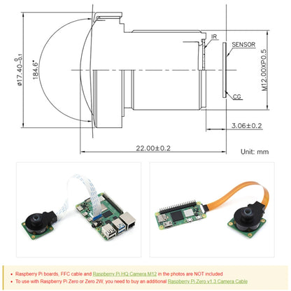 Waveshare WS1842714 For Raspberry Pi M12 High Resolution Lens, 14MP, 2.72mm Focal Length,23964, 23964