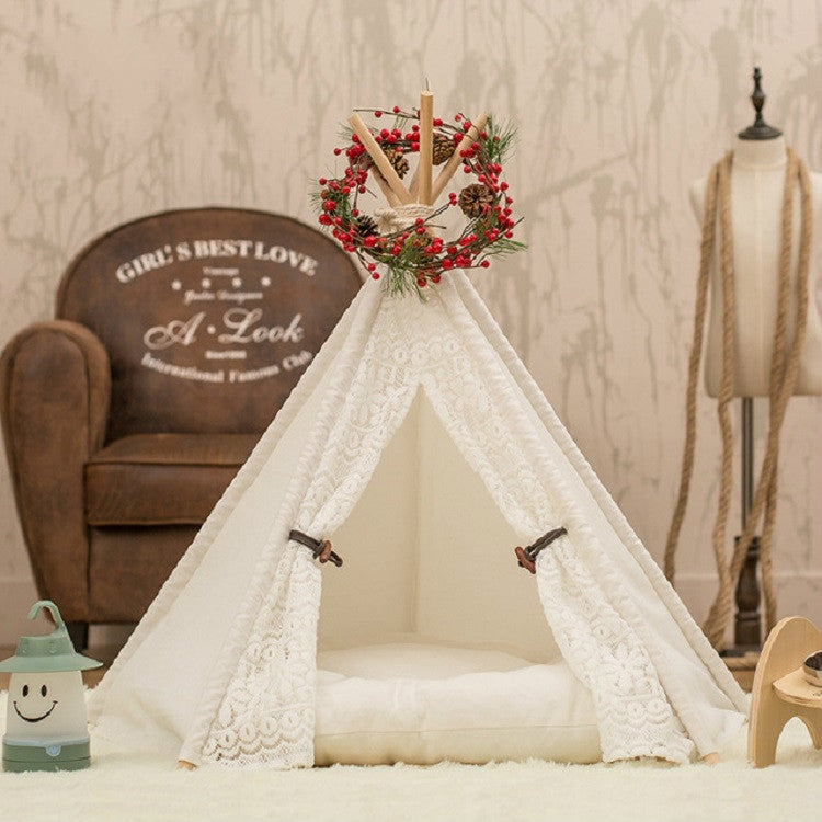 Removable and Washable Canvas Fabric Pet Nest Pet Tent, 40x40x50 cm Spiked Lace (without Pad), 50x50x60 cm Spiked Lace (without Pad), 60x60x70cm Spiked Lace (without Pad), 40x40x50 cm Spiked Lace (with Pad), 50x50x60 cm Spiked Lace (with Pad)