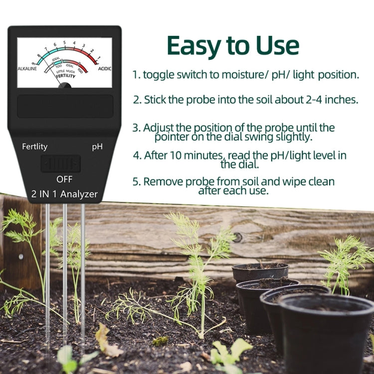 2 in 1 Soil PH Meter Fertility Tester Instrument Gardening Tools with 3 Probes, 2 in 1