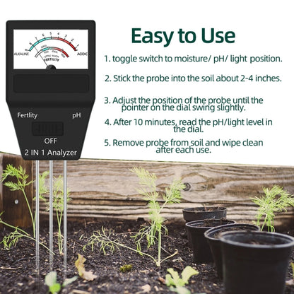 2 in 1 Soil PH Meter Fertility Tester Instrument Gardening Tools with 3 Probes, 2 in 1