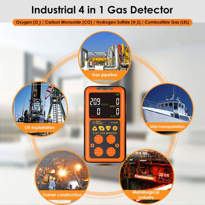SMART SENSOR ST8900 4 in 1 Toxic Gas CO Carbon Monoxide Detector Hydrogen Sulfide H2S Oxygen Combustible Gas Test LCD Display Monitor, Sound Light Vibration Alarm