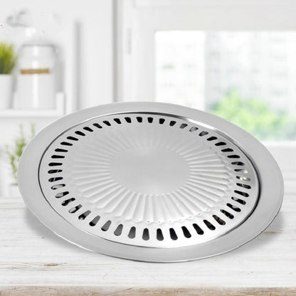 Portable Round Multifunctional Stainless Steel Outdoor Barbecue Tray, 30 × 30 × 2.8 cm