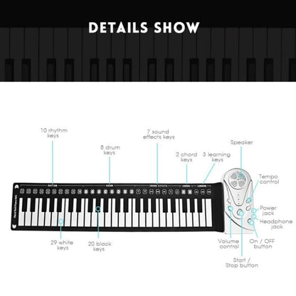 49-Key Portable Hand-Rolled Piano With Horn Children Beginners To Practice Electronic Piano, 49-Key Hand-Rolled Piano
