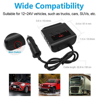 TR12 100W Car Cigarette Lighter One Drag Three With Switch Voltage Display 4USB Car Cigarette Lighteri, TR12 (Black), TR12