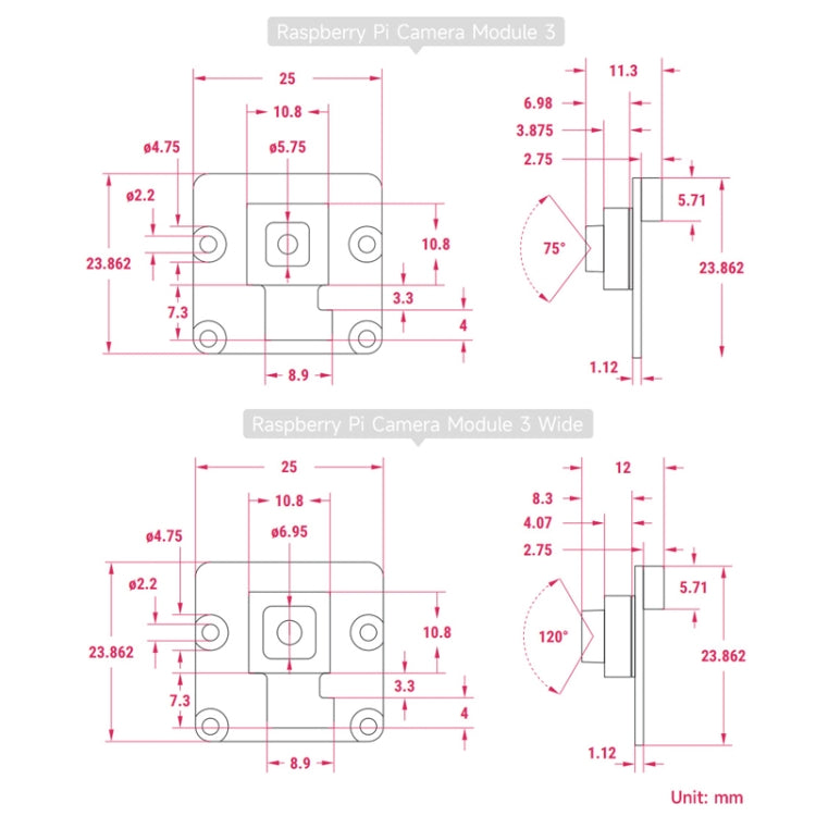 Waveshare For Raspberry Pi Camera Module 3, High Resolution, Auto-Focus 12MP, IMX708, FOV Optional, 23943, 23943