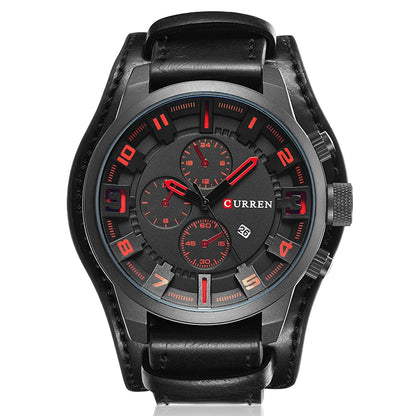Curren M8225 Army Military Leather Band Men Quartz Watch, Black Red, Black Yellow, Black Grey, Black White, Black Brown