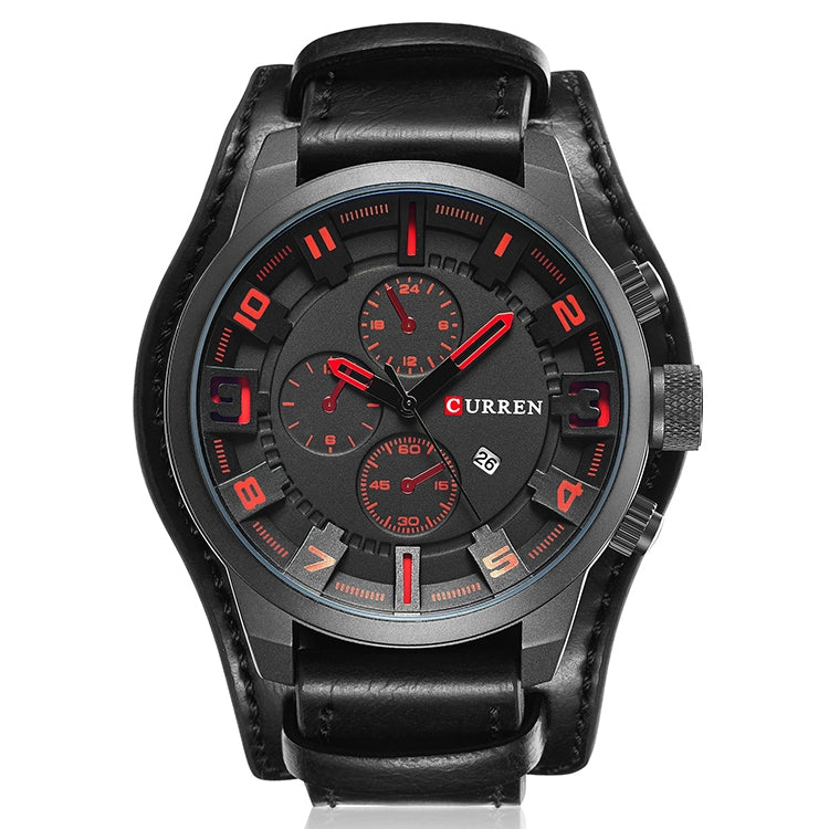 Curren M8225 Army Military Leather Band Men Quartz Watch, Black Red, Black Yellow, Black Grey, Black White, Black Brown