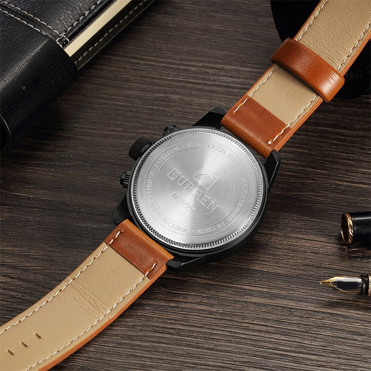 Curren M8225 Army Military Leather Band Men Quartz Watch, Black Red, Black Yellow, Black Grey, Black White, Black Brown