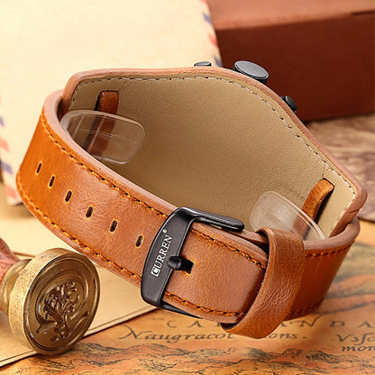 Curren M8225 Army Military Leather Band Men Quartz Watch, Black Red, Black Yellow, Black Grey, Black White, Black Brown