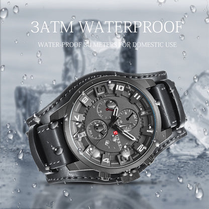 Curren M8225 Army Military Leather Band Men Quartz Watch, Black Red, Black Yellow, Black Grey, Black White, Black Brown