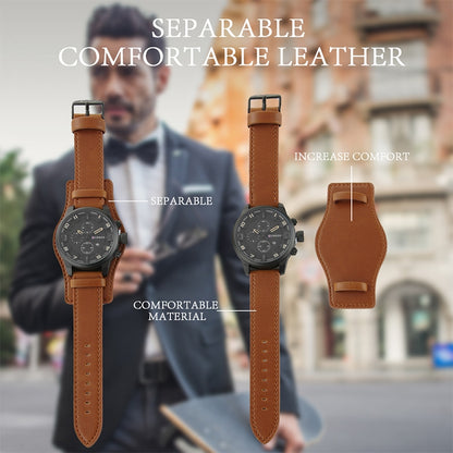 Curren M8225 Army Military Leather Band Men Quartz Watch, Black Red, Black Yellow, Black Grey, Black White, Black Brown