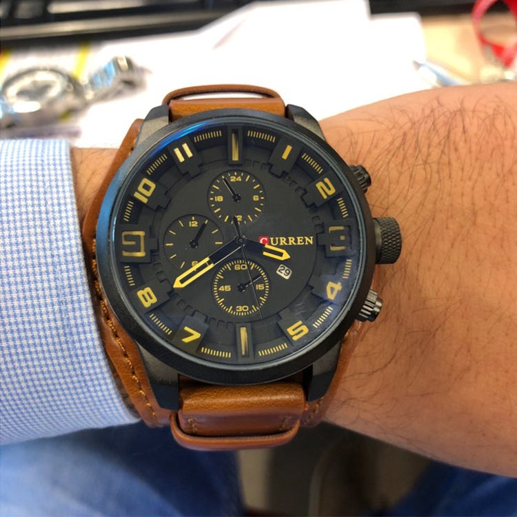 Curren M8225 Army Military Leather Band Men Quartz Watch, Black Red, Black Yellow, Black Grey, Black White, Black Brown