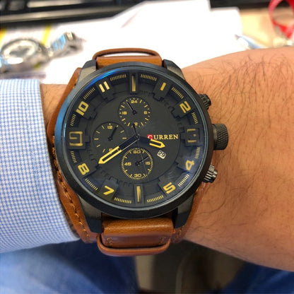 Curren M8225 Army Military Leather Band Men Quartz Watch, Black Red, Black Yellow, Black Grey, Black White, Black Brown