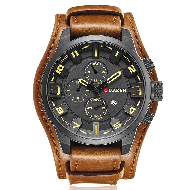 Curren M8225 Army Military Leather Band Men Quartz Watch, Black Red, Black Yellow, Black Grey, Black White, Black Brown
