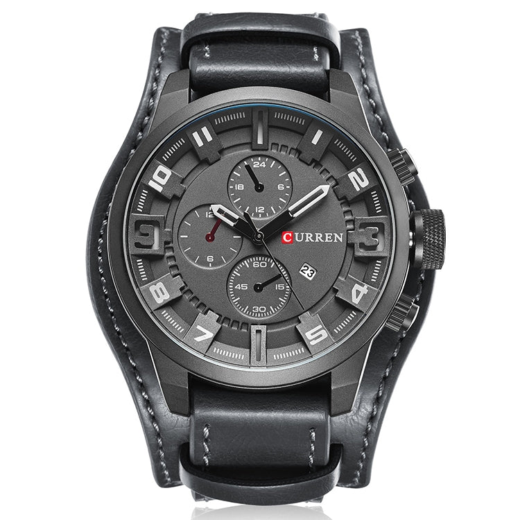 Curren M8225 Army Military Leather Band Men Quartz Watch, Black Red, Black Yellow, Black Grey, Black White, Black Brown