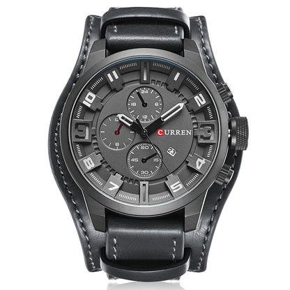 Curren M8225 Army Military Leather Band Men Quartz Watch, Black Red, Black Yellow, Black Grey, Black White, Black Brown