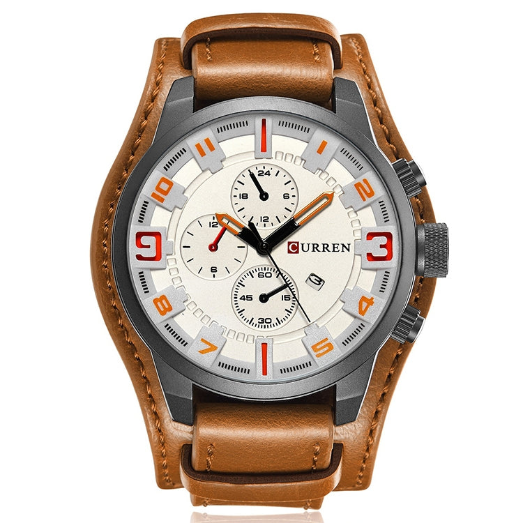 Curren M8225 Army Military Leather Band Men Quartz Watch, Black Red, Black Yellow, Black Grey, Black White, Black Brown