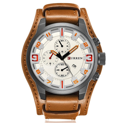 Curren M8225 Army Military Leather Band Men Quartz Watch, Black Red, Black Yellow, Black Grey, Black White, Black Brown