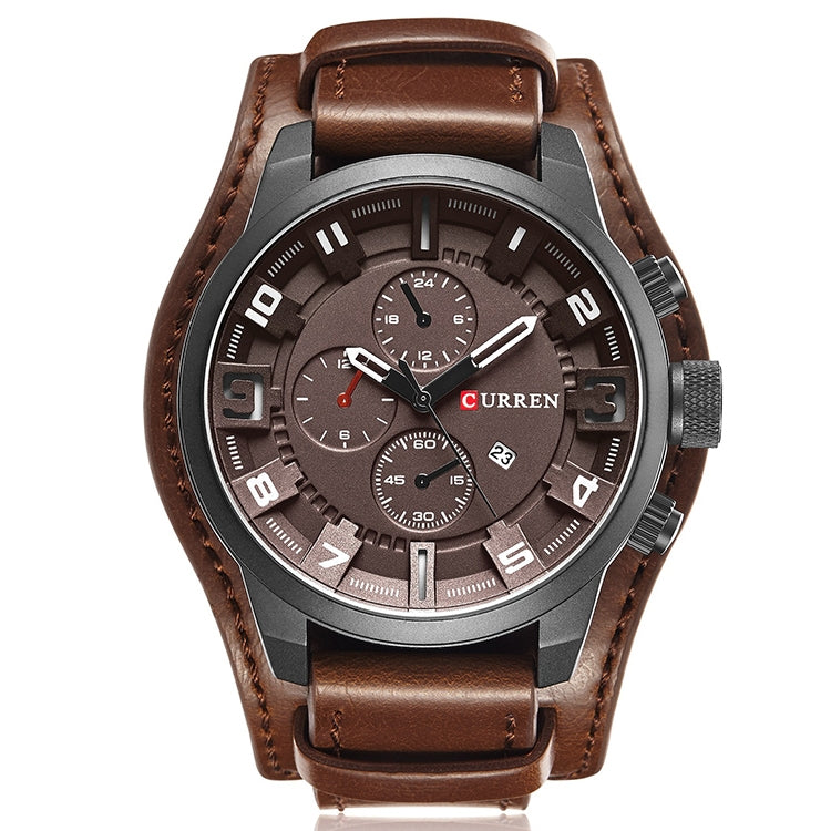Curren M8225 Army Military Leather Band Men Quartz Watch, Black Red, Black Yellow, Black Grey, Black White, Black Brown