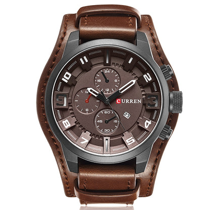 Curren M8225 Army Military Leather Band Men Quartz Watch, Black Red, Black Yellow, Black Grey, Black White, Black Brown