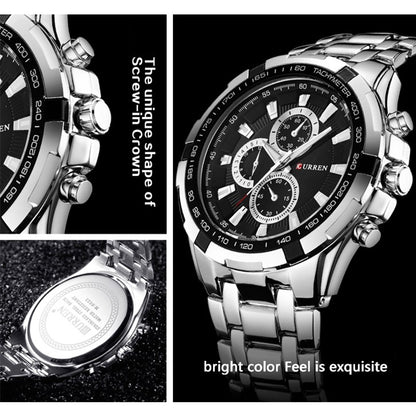 CURREN 8023 Men Stainless Steel Analog Sport Quartz Watch, White case white face, Silver case gold face, Silver case gold ring black face, Black case white face, Black case black face, Black case gold ring white face, Black case gold face