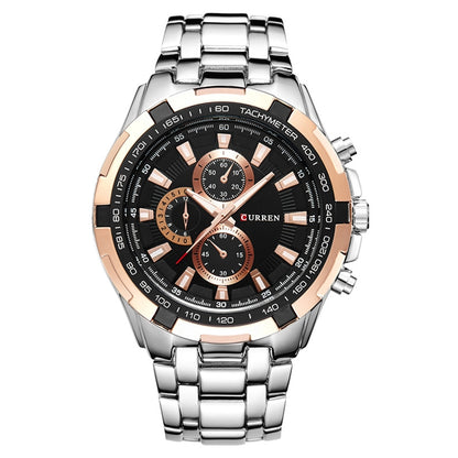 CURREN 8023 Men Stainless Steel Analog Sport Quartz Watch, White case white face, Silver case gold face, Silver case gold ring black face, Black case white face, Black case black face, Black case gold ring white face, Black case gold face