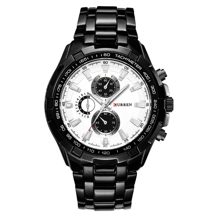 CURREN 8023 Men Stainless Steel Analog Sport Quartz Watch, White case white face, Silver case gold face, Silver case gold ring black face, Black case white face, Black case black face, Black case gold ring white face, Black case gold face