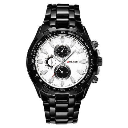 CURREN 8023 Men Stainless Steel Analog Sport Quartz Watch, White case white face, Silver case gold face, Silver case gold ring black face, Black case white face, Black case black face, Black case gold ring white face, Black case gold face