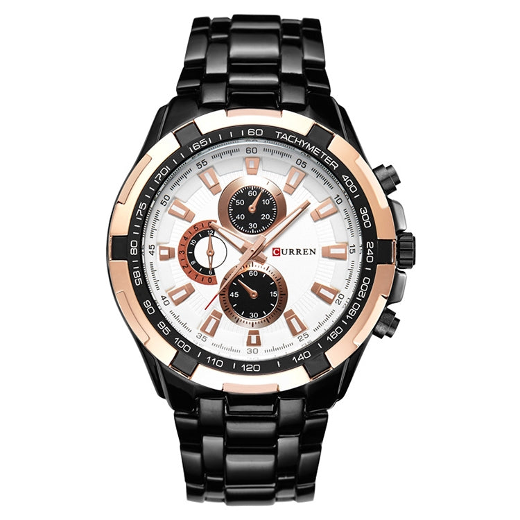 CURREN 8023 Men Stainless Steel Analog Sport Quartz Watch, White case white face, Silver case gold face, Silver case gold ring black face, Black case white face, Black case black face, Black case gold ring white face, Black case gold face