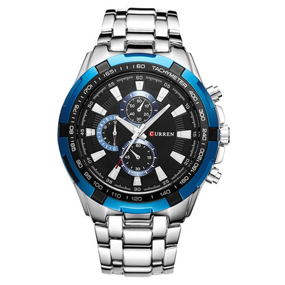 CURREN 8023 Men Stainless Steel Analog Sport Quartz Watch, White case white face, Silver case gold face, Silver case gold ring black face, Black case white face, Black case black face, Black case gold ring white face, Black case gold face