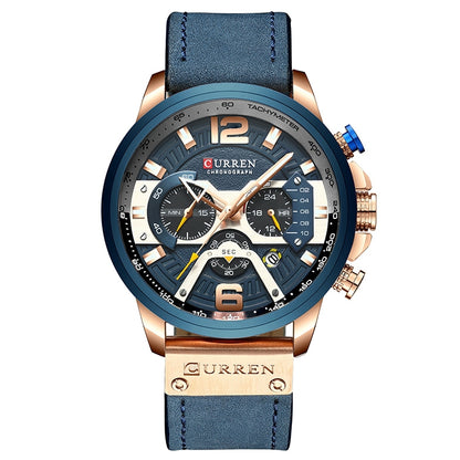 CURREN M8329 Casual Sport Leather Watch for Men, Rose blue, Rose black, Gold black, Black Khaki, White black