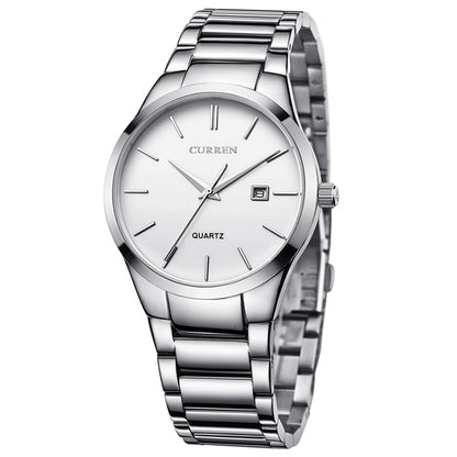 CURREN 8106 Fashion Business Calendar Waterproof Full Steel Quartz Watch, black case black face, white case black face, black case white face, white case white face
