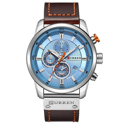 CURREN M8291 Chronograph Watches Casual Leather Watch for Men, White case blue face, White case black face, Black case blue face, Black case black face, Rose case coffee face, Rose case gray face