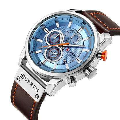 CURREN M8291 Chronograph Watches Casual Leather Watch for Men, White case blue face, White case black face, Black case blue face, Black case black face, Rose case coffee face, Rose case gray face