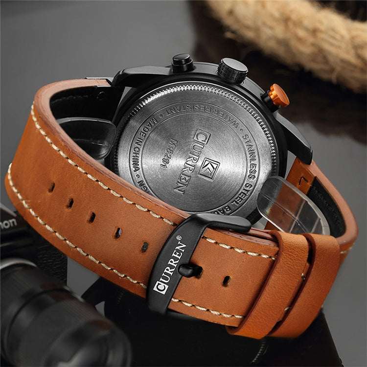 CURREN M8291 Chronograph Watches Casual Leather Watch for Men, White case blue face, White case black face, Black case blue face, Black case black face, Rose case coffee face, Rose case gray face