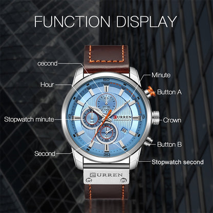 CURREN M8291 Chronograph Watches Casual Leather Watch for Men, White case blue face, White case black face, Black case blue face, Black case black face, Rose case coffee face, Rose case gray face