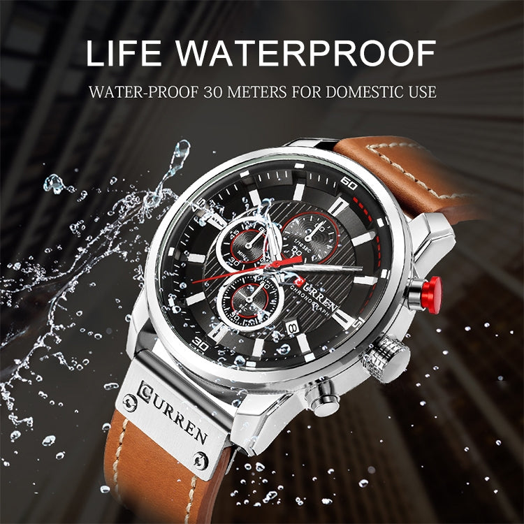 CURREN M8291 Chronograph Watches Casual Leather Watch for Men, White case blue face, White case black face, Black case blue face, Black case black face, Rose case coffee face, Rose case gray face