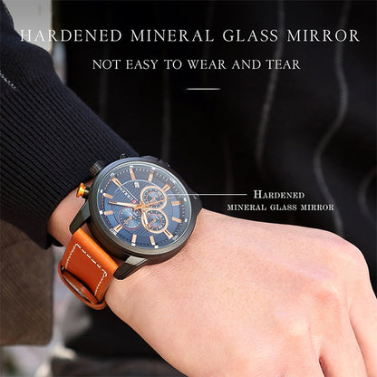 CURREN M8291 Chronograph Watches Casual Leather Watch for Men, White case blue face, White case black face, Black case blue face, Black case black face, Rose case coffee face, Rose case gray face