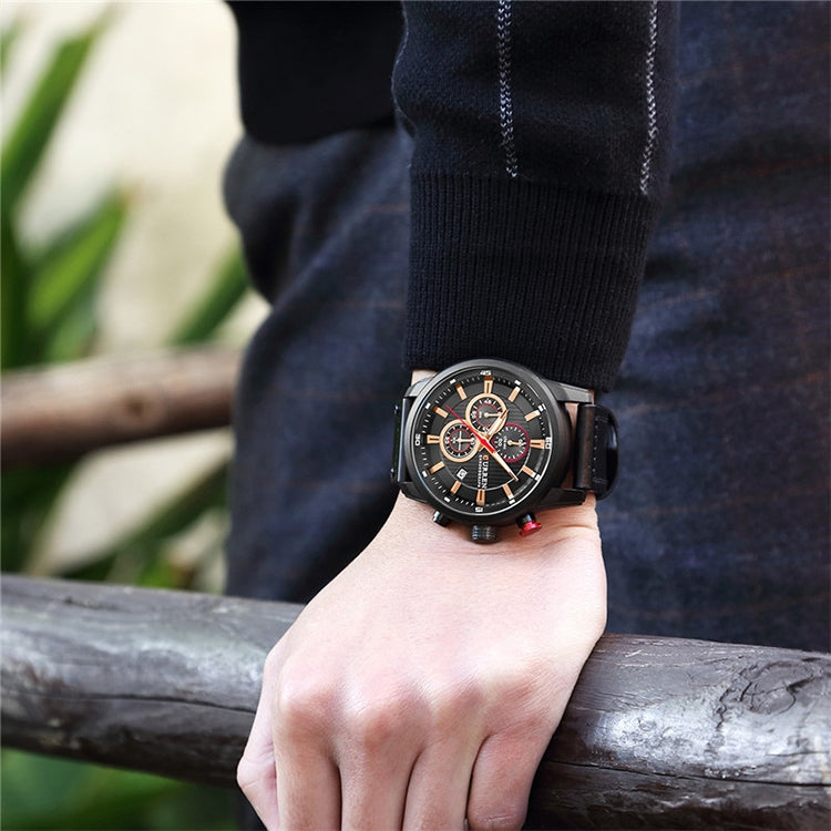 CURREN M8291 Chronograph Watches Casual Leather Watch for Men, White case blue face, White case black face, Black case blue face, Black case black face, Rose case coffee face, Rose case gray face
