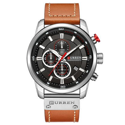CURREN M8291 Chronograph Watches Casual Leather Watch for Men, White case blue face, White case black face, Black case blue face, Black case black face, Rose case coffee face, Rose case gray face