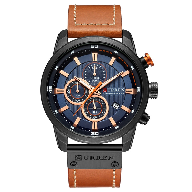 CURREN M8291 Chronograph Watches Casual Leather Watch for Men, White case blue face, White case black face, Black case blue face, Black case black face, Rose case coffee face, Rose case gray face