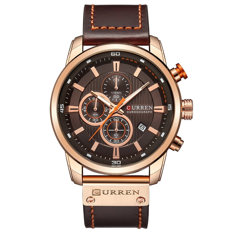CURREN M8291 Chronograph Watches Casual Leather Watch for Men, White case blue face, White case black face, Black case blue face, Black case black face, Rose case coffee face, Rose case gray face