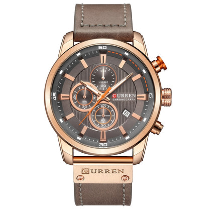 CURREN M8291 Chronograph Watches Casual Leather Watch for Men, White case blue face, White case black face, Black case blue face, Black case black face, Rose case coffee face, Rose case gray face